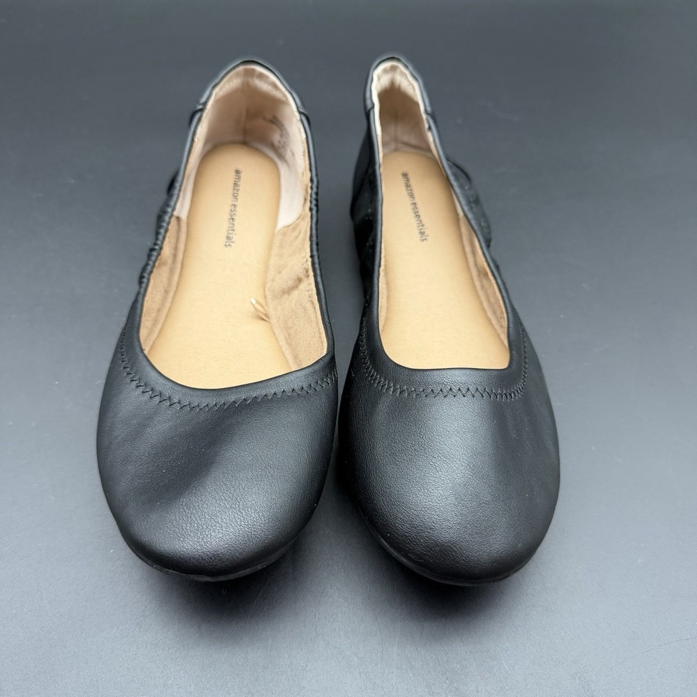 Amazon Essentials Women Ballet Flat Shoes 9.5 Black Cushioned Slip On Work
